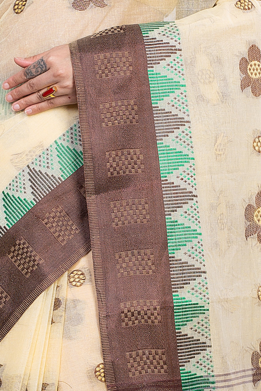 Brown Pure Cotton Palasful Tant Saree (895)